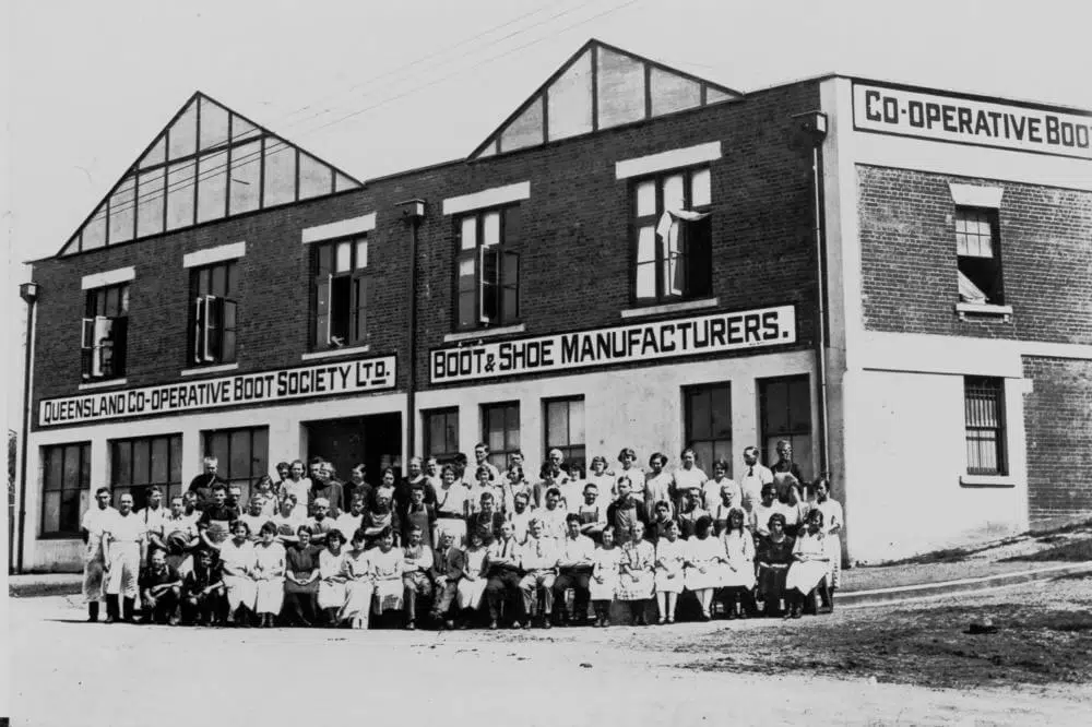 Factory workers outside Queensland Co operative Boot Society Ltd. Woolloongabba 1919