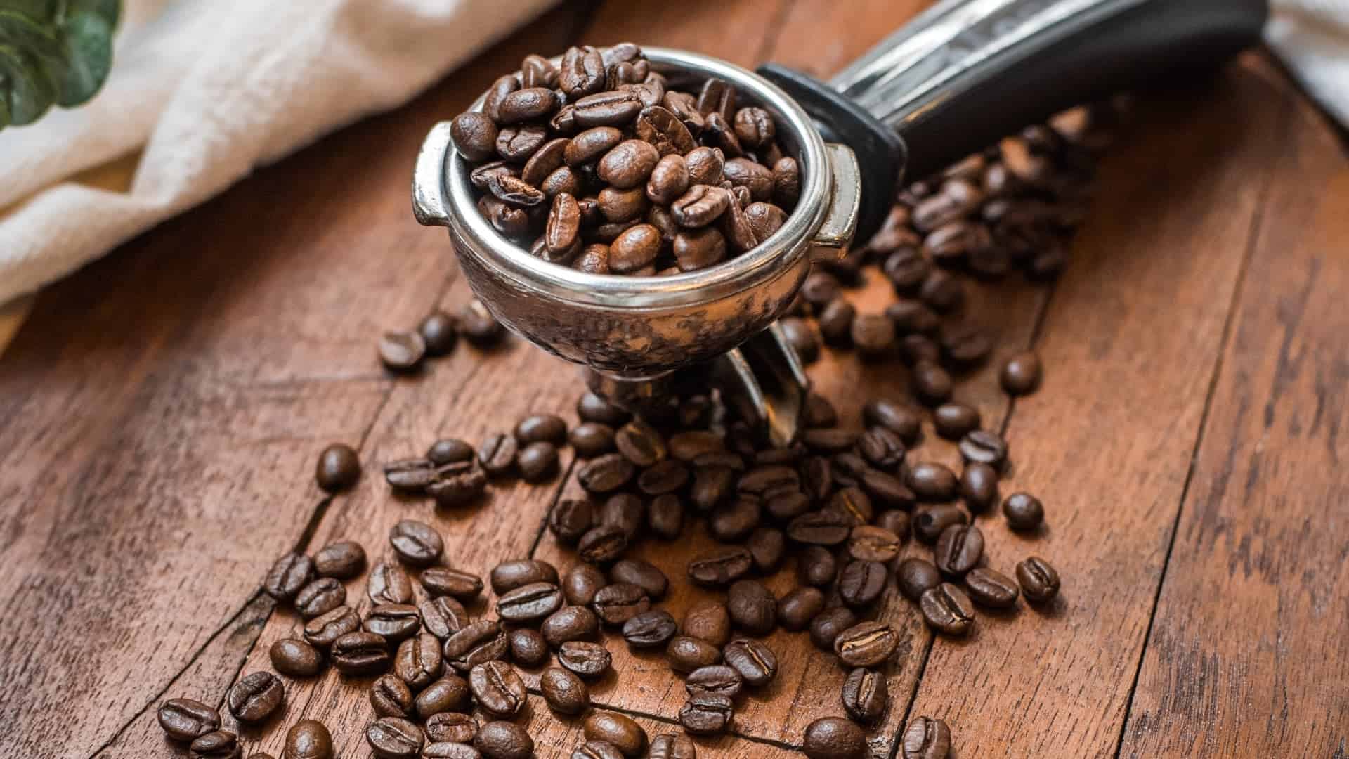 Coffee beans on a wood table