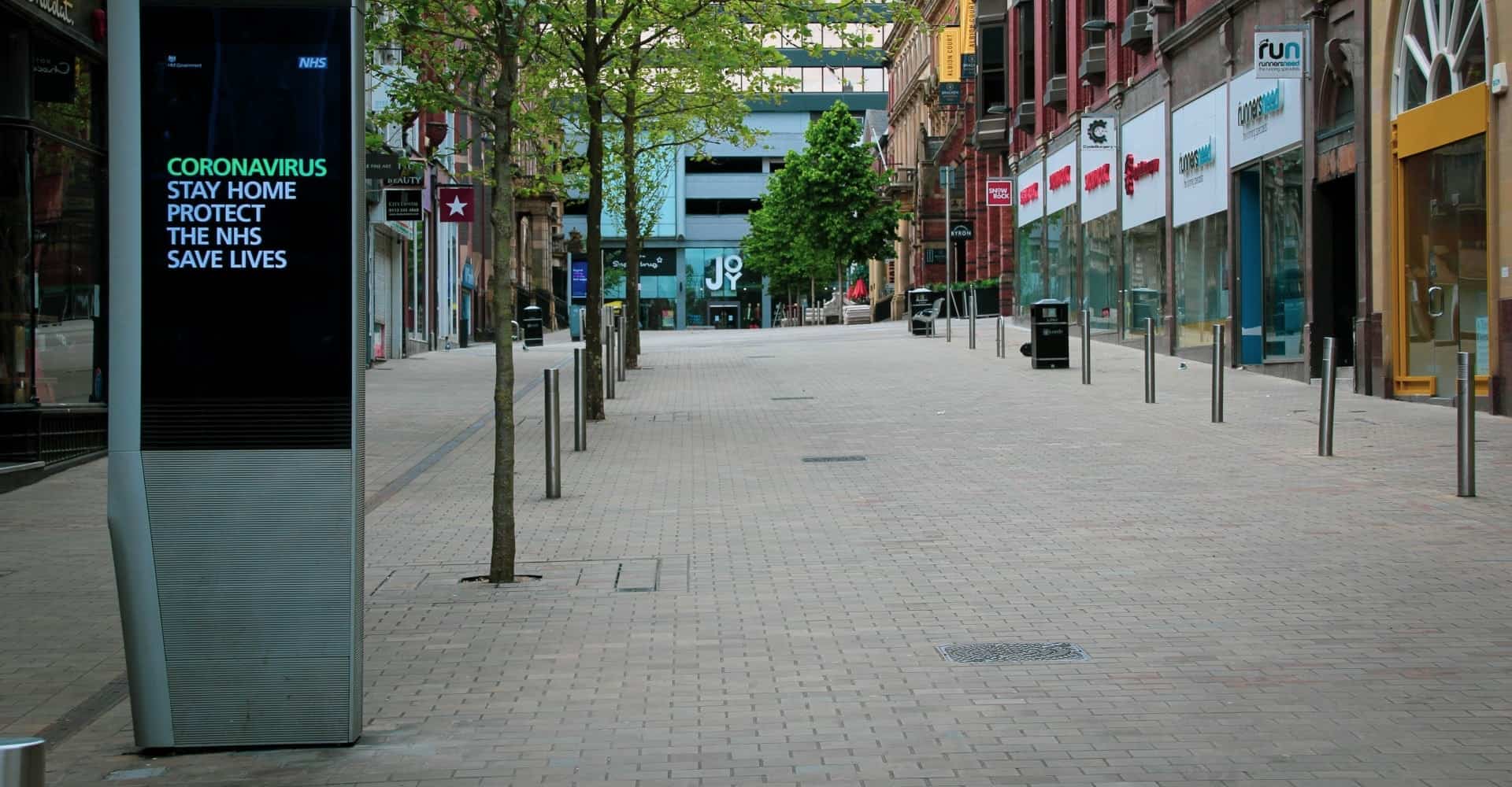 Outdoors walking mall completely empty during covid