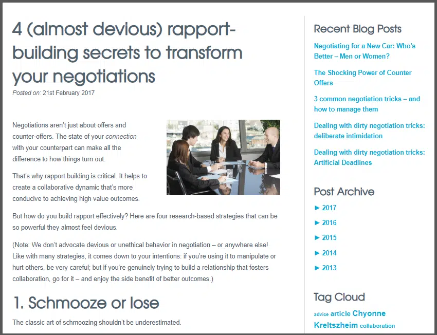 Screenshot of a blog post on a B2B website