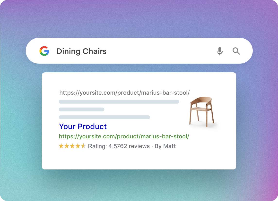 Screenshot showing search results of a product with review rating snippet