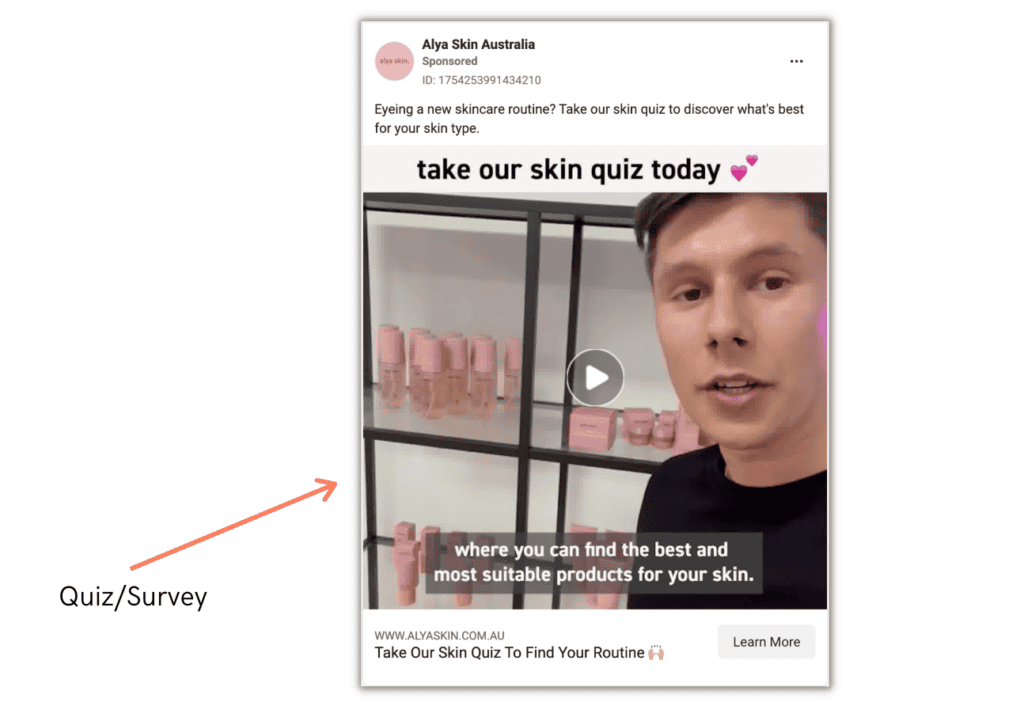 Alya Skin Australia ad promoting a skin care quiz