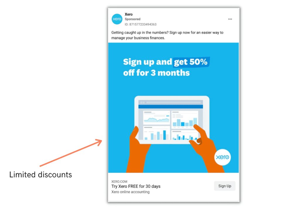 50% off ad for Xero