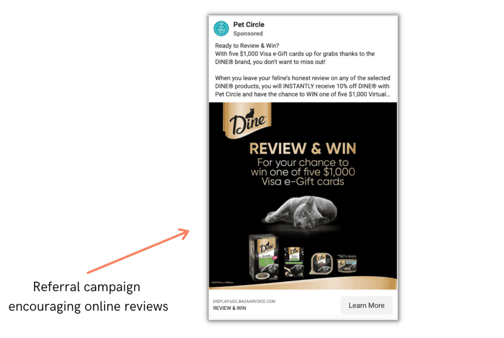 Referral campaign encouraging online reviews