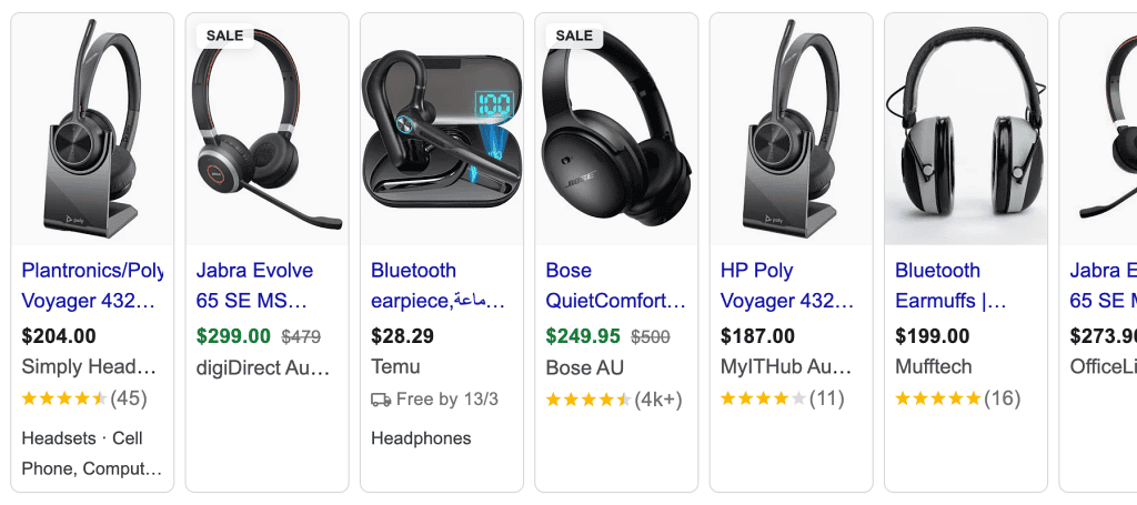 bluetooth headphones shopping ads feed